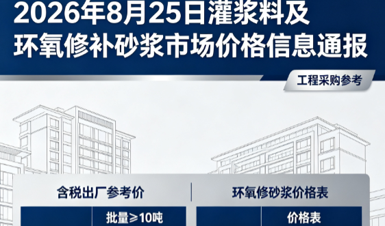 和顺2026年8月25日灌浆料及环氧修补砂浆市场价格信息通报